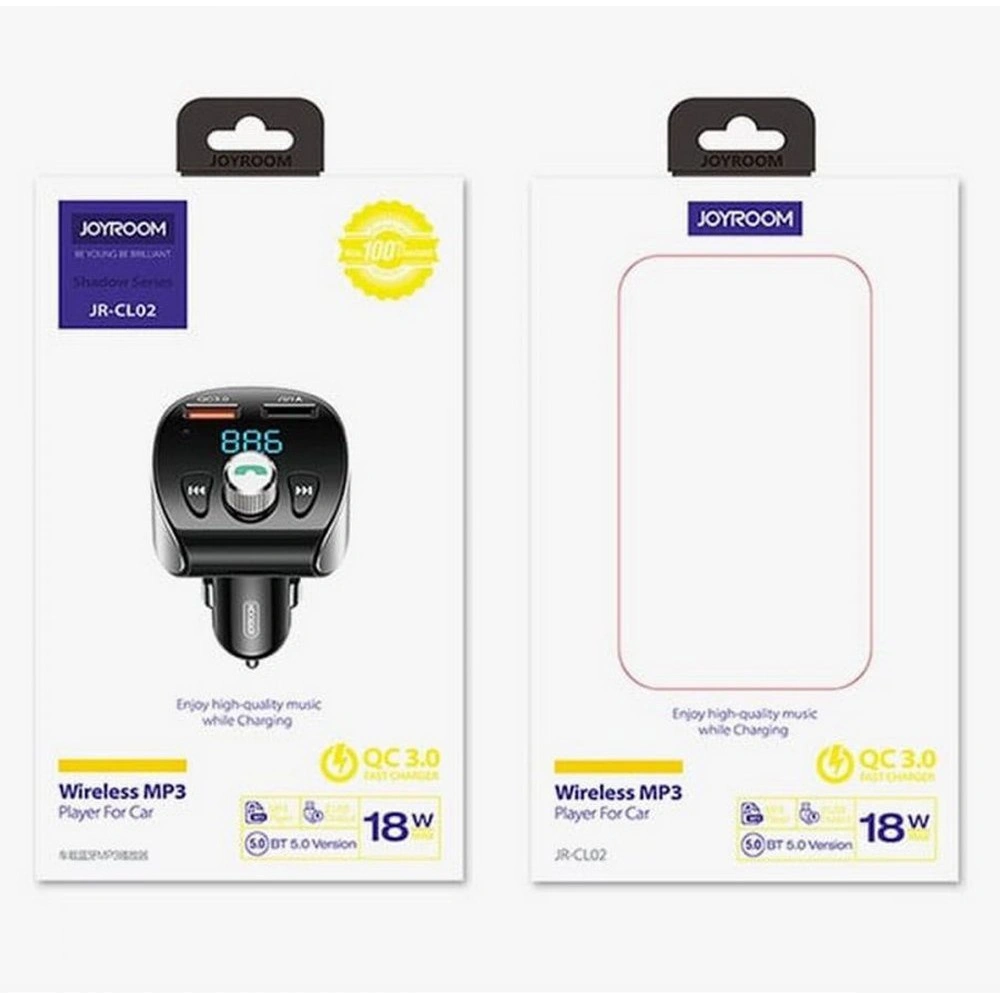 Transmiter FM Joyroom Bluetooth 5.0 MP3 micro SD 2xUSB 18W 3A QC 3.0 czarny (JR-CL02)