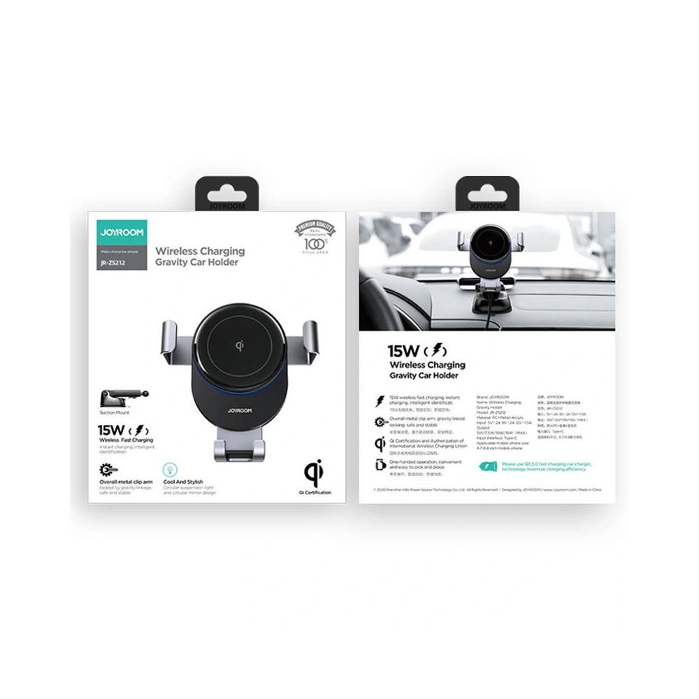 Uchwyt samochodowy z ładowarką bezprzewodową Joyroom Qi 15W na kokpit deskę rozdzielczą szary (JR-ZS212)