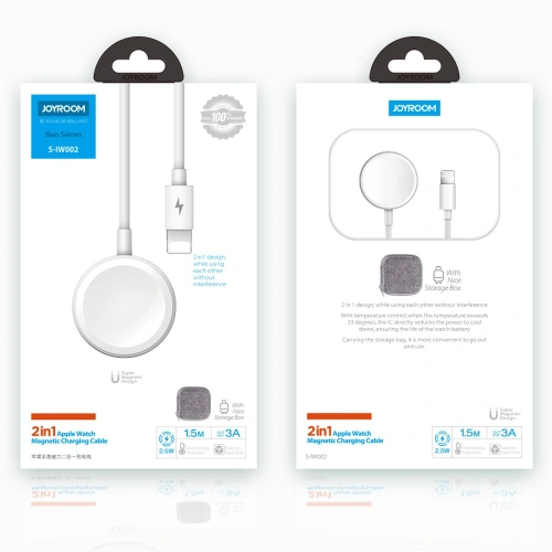 Kup Cablul + încărcător pentru Apple Watch Joyroom 2in1 USB/Lightning 1,5m alb (S-IW002S) - JYR193 - {ean13} - Sklep Home Screen