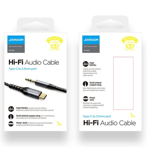 Kup Cablul audio Joyroom AUX 3,5mm mini jack/USB-C 1m negru (SY-A03) - JYR204 - {ean13} - Sklep Home Screen