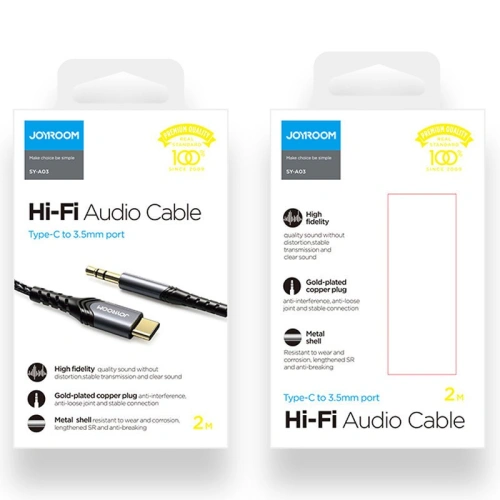 Kup Cablul audio Joyroom AUX 3,5mm mini jack/USB-C 2m negru (SY-A03) - JYR205 - {ean13} - Sklep Home Screen