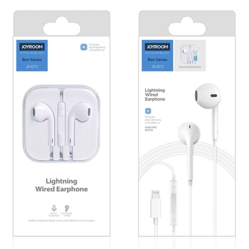 Buy Joyroom Ben Series earphones Lightning with remote and microphone white (JR-EP3) - JYR208 - {ean13} - Home Screen Store Europe