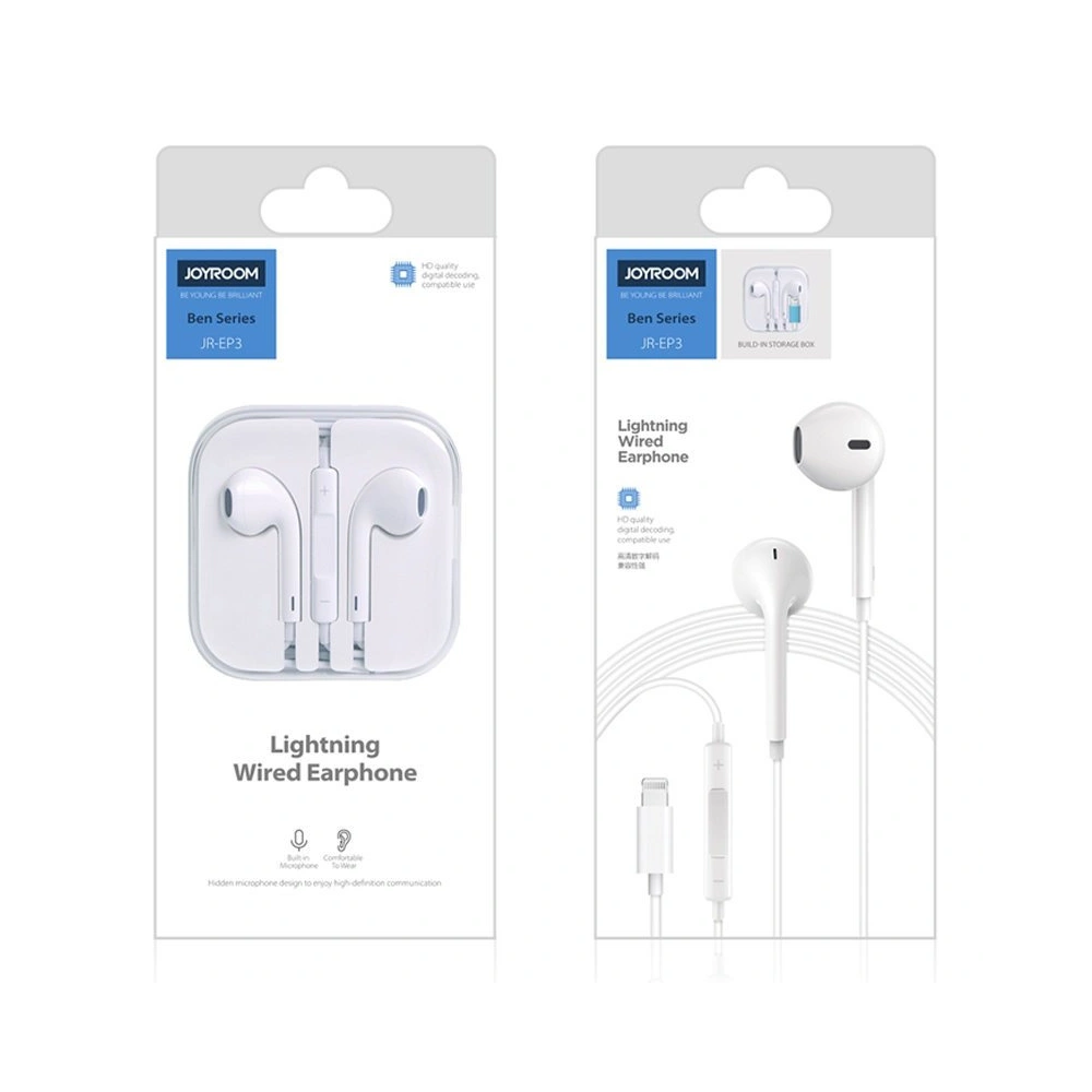 Słuchawki Joyroom Ben Series Lightning z pilotem i mikrofonem bialy (JR-EP3)