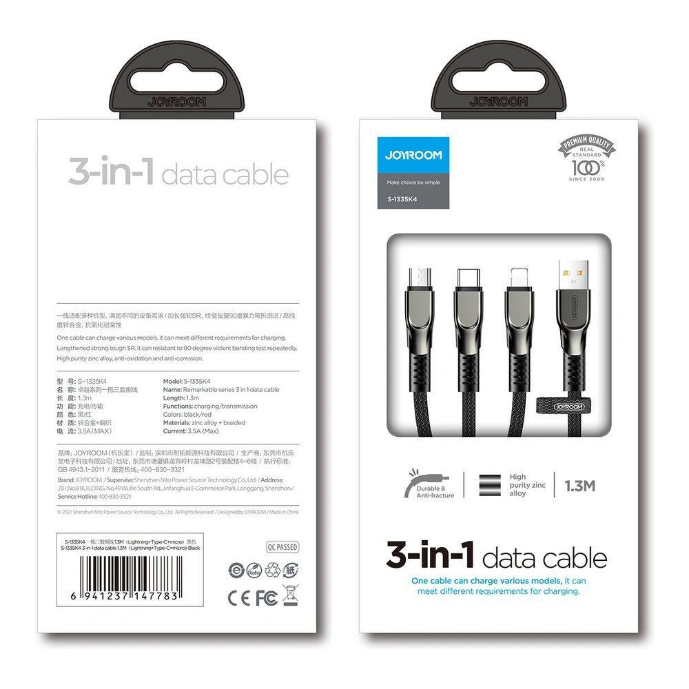 Kabel Joyroom 3w1 USB-Lightning/microUSB/USB-C 3,5A 480 Mbps 1,3m czerwony (S-1335K4)