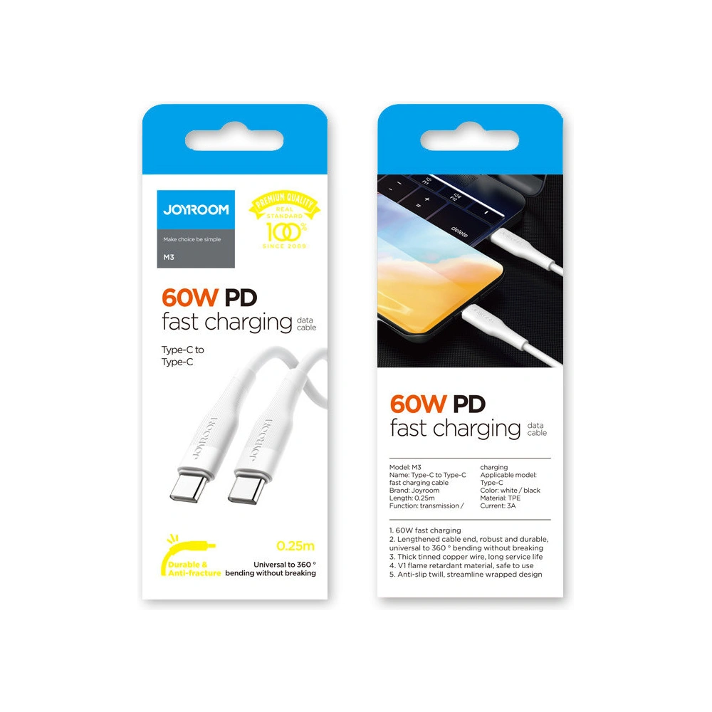 Kabel Joyroom USB/USB-C Power Delivery 60W 3A 0,25m czarny (Black)