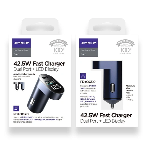 Kup Autonabíječka Joyroom C-A17 USB/USB-C 42,5W Quick Charge, Power Delivery, AFC, SCP stříbrná - JYR227 - {ean13} - Sklep Home Screen