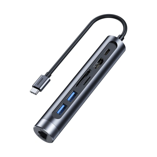 Kup HUB Joyroom 7w1 USB-C 100W/HDMI 4K 30 Hz/RJ-45/SD- und microSD-Kartenleser/2x USB 3.0 (S-H111) - JYR239 - {ean13} - Sklep Home Screen