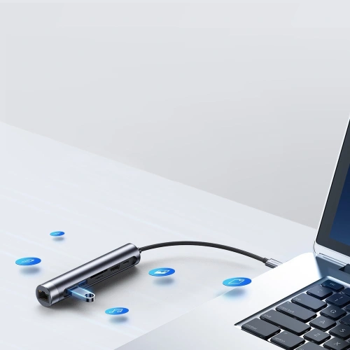Kup HUB Joyroom 7w1 USB-C 100W/HDMI 4K 30 Hz/RJ-45/SD- und microSD-Kartenleser/2x USB 3.0 (S-H111) - JYR239 - {ean13} - Sklep Home Screen