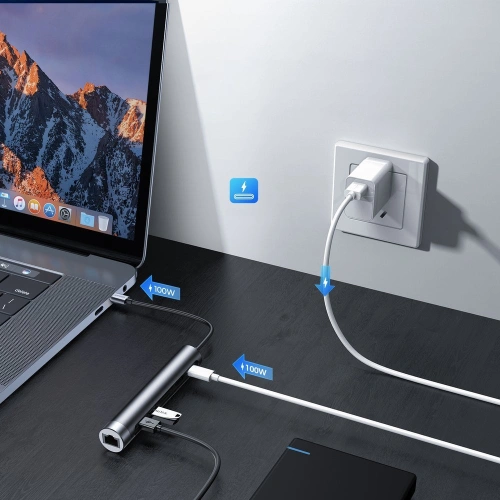 Kup HUB Joyroom 7w1 USB-C 100W/HDMI 4K 30 Hz/RJ-45/SD- und microSD-Kartenleser/2x USB 3.0 (S-H111) - JYR239 - {ean13} - Sklep Home Screen