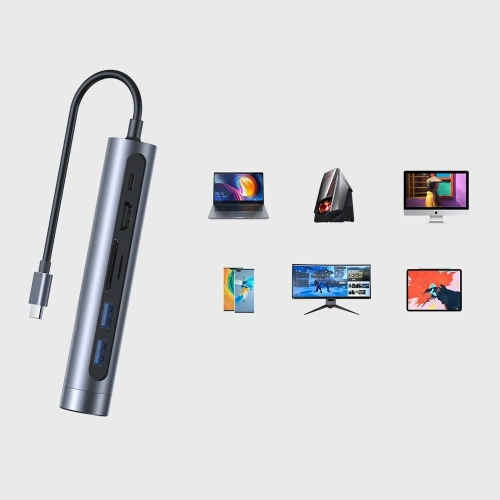 Kup HUB Joyroom 7w1 USB-C 100W/HDMI 4K 30 Hz/RJ-45/SD- und microSD-Kartenleser/2x USB 3.0 (S-H111) - JYR239 - {ean13} - Sklep Home Screen