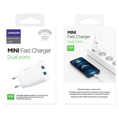 Kup Síťová nabíječka Joyroom 2x USB 2,1 A bílá (L-2A101) - JYR244 - {ean13} - Sklep Home Screen