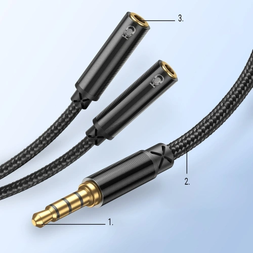 Kup Kabel Joyroom AUX-Verteiler 3,5mm Mini-Klinke (männlich)/2x 3,5mm Mini-Klinke (weiblich) 0,2m schwarz (SY-A04) - JYR251 - {ean13} - Sklep Home Screen