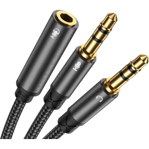 Joyroom AUX splitter cable 3.5 mm mini jack (female) - 2x 3.5 mm mini jack (male - microphone and headphones) 0.2 m black (SY-A05)