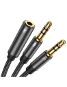 Kábel Joyroom AUX elosztó 3,5mm mini jack (női)/2x 3,5mm mini jack (férfi - mikrofon és fejhallgató) 0,2m fekete (SY-A05)