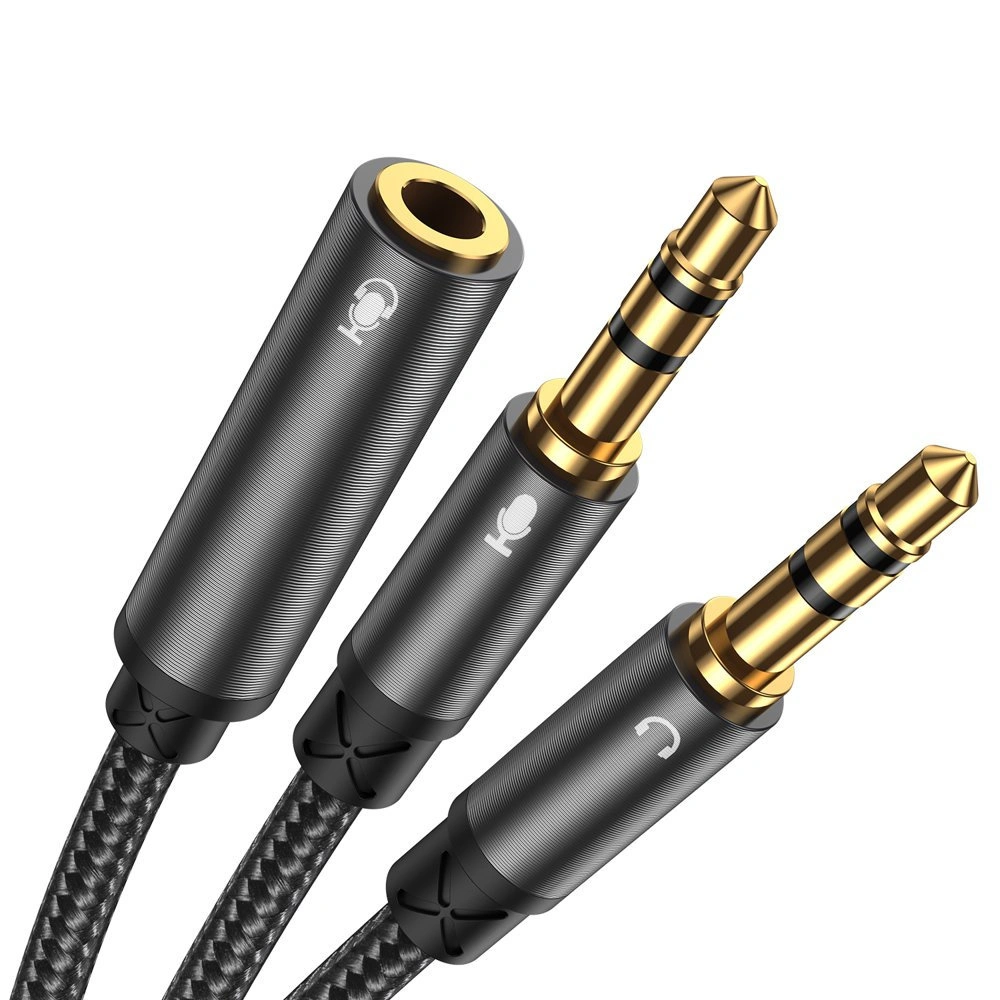 Kabel Joyroom rozdzielacz AUX 3,5mm mini jack (żeński)/2x 3,5mm mini jack (męski - mikrofon i słuchawki) 0,2m czarny (SY-A05)