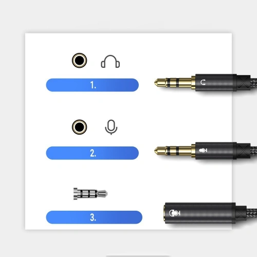 Kup Kabel Joyroom AUX-Verteiler 3,5mm Mini-Jack (weiblich)/2x 3,5mm Mini-Jack (männlich - Mikrofon und Kopfhörer) 0,2m schwarz (SY-A05) - JYR252 - {ean13} - Sklep Home Screen