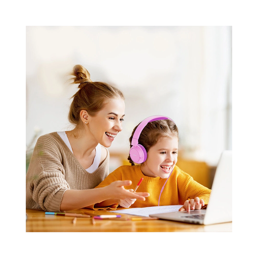 Słuchawki nauszne Joyroom 3,5mm mini jack dziecięce różowy (JR-HC1 pink)