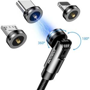 Magnetický kabel Joyroom 3w1 USB-Lightning/USB-C/microUSB pro nabíjení 2,4A 1,2m černý (S-1224X2 LCM black)