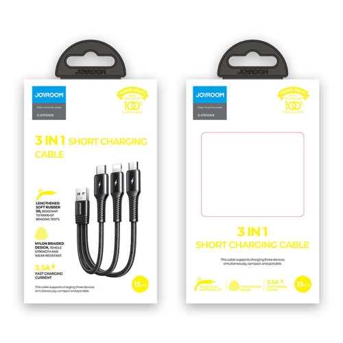 Kup Cablul Joyroom 3w1 USB-Lightning/USB-C/microUSB 3,5A 15cm negru (S-01530G9 LCM black) - JYR301 - {ean13} - Sklep Home Screen
