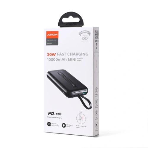 Buy Joyroom Linglong powerbank 10000mAh 20W PD QC USB / USB-C / built-in USB-C cable black (JR-L001 black) - JYR304 - {ean13} - Home Screen Store Europe