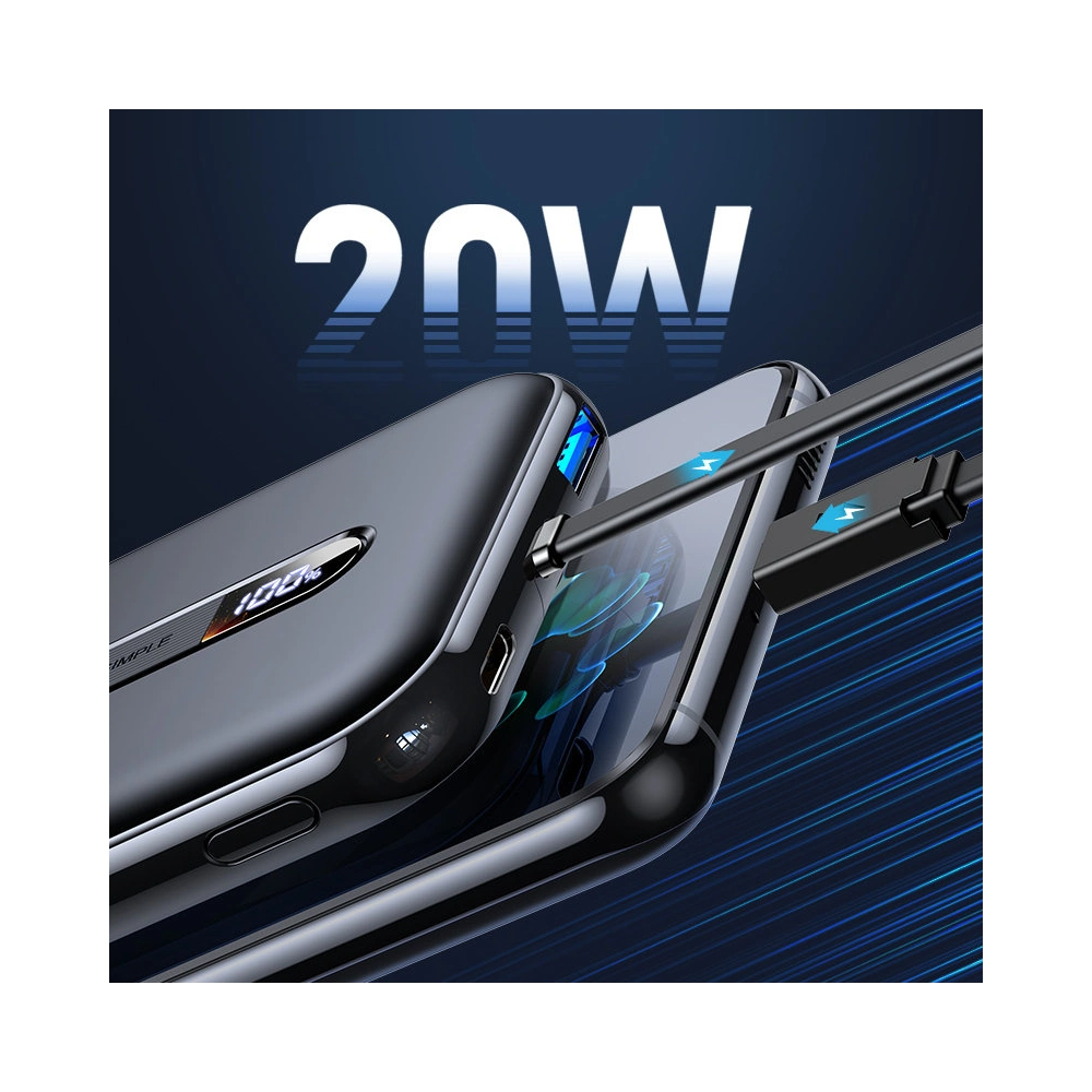 Powerbank Joyroom Linglong 10000mAh 20W Power Delivery Quick Charge USB/USB-C/wbudowany kabel USB-C czarny (JR-L001 black)