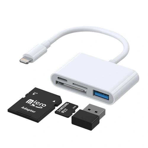 Kup HUB Joyroom OTG Lightning - USB 3.2 Gen 1 (3.0, 3.1 Gen 1)/SD, TF-Kartenleser/weißer Lightning (S-H142 white) - JYR319 - {ean13} - Sklep Home Screen
