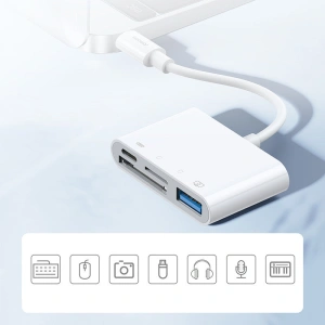 Kup HUB Joyroom OTG Lightning - USB 3.2 Gen 1 (3.0, 3.1 Gen 1)/SD, TF-Kartenleser/weißer Lightning (S-H142 white) - JYR319 - {ean13} - Sklep Home Screen