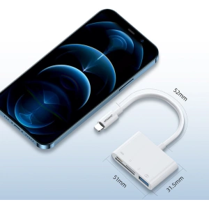 HUB Joyroom OTG Lightning - USB 3.2 Gen 1 (3.0, 3.1 Gen 1)/czytnik kart SD, TF/Lightning biały (S-H142 white)