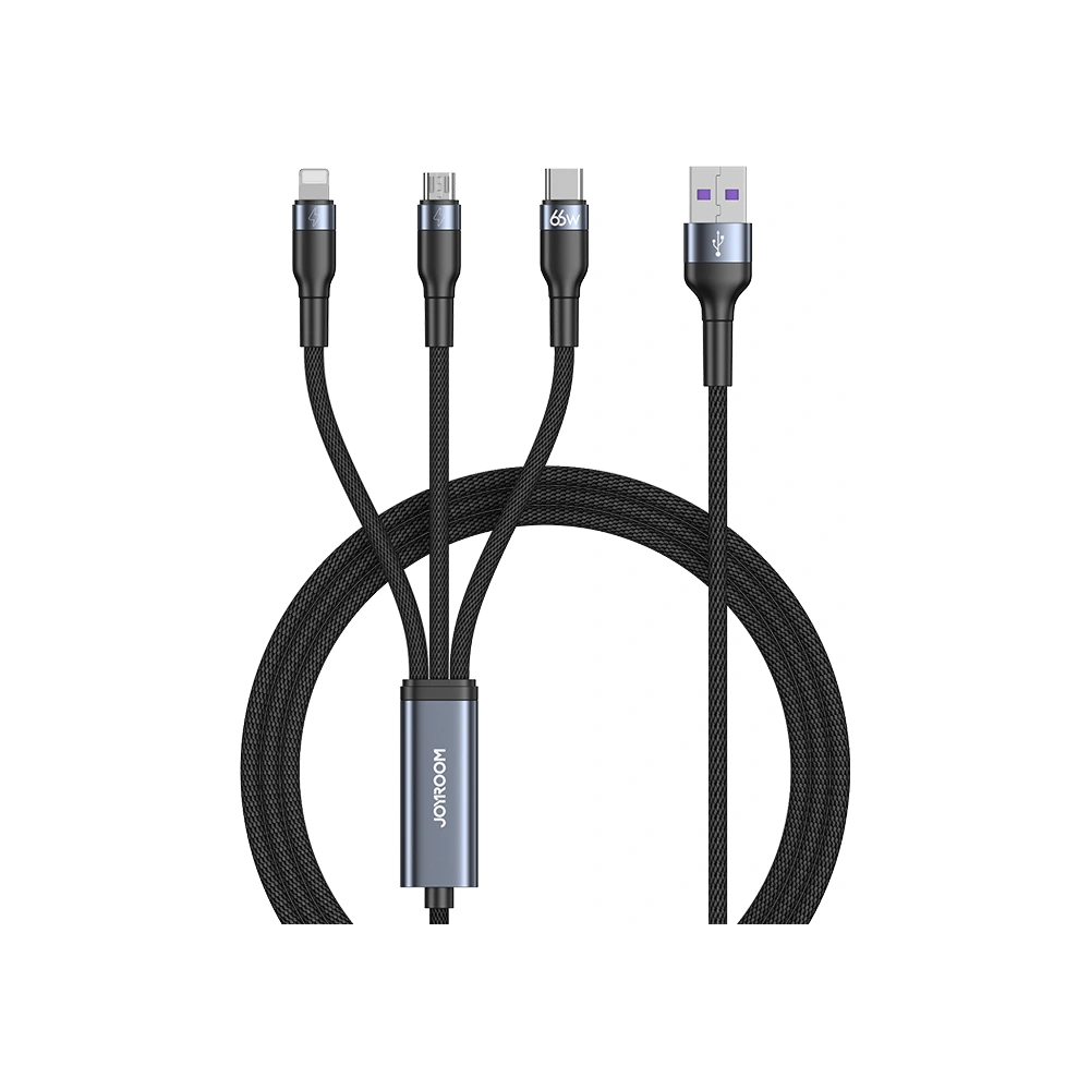 Kabel Joyroom 3w1 USB-USB-C/microUSB/Lightning 66W 6A 1,2m czarny (S-1260G5)