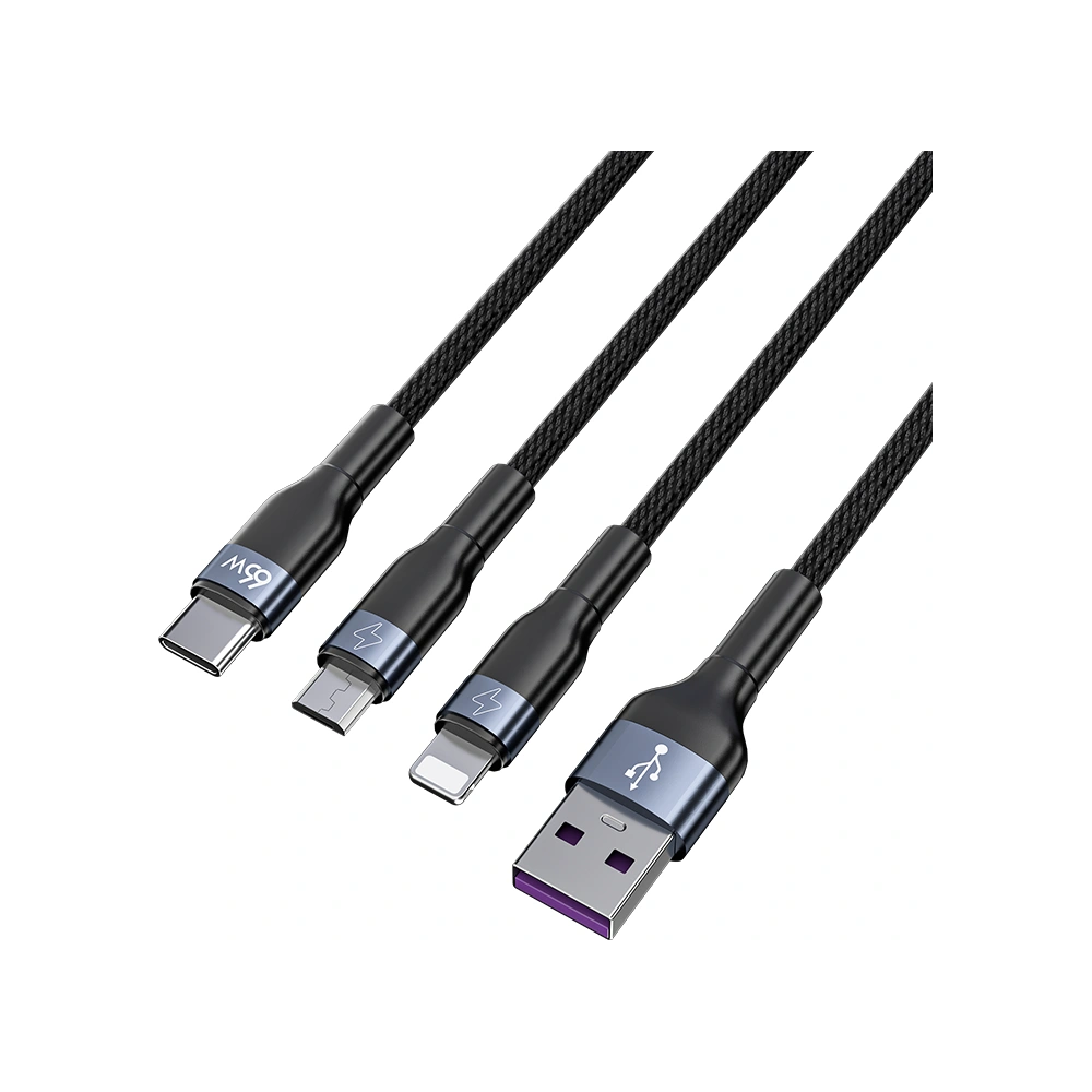 Kabel Joyroom 3w1 USB-USB-C/microUSB/Lightning 66W 6A 1,2m czarny (S-1260G5)