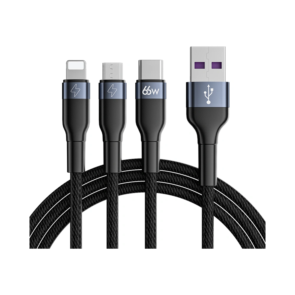 Kabel Joyroom 3w1 USB-USB-C/microUSB/Lightning 66W 6A 1,2m czarny (S-1260G5)