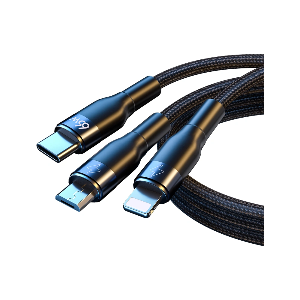 Kabel Joyroom 3w1 USB-USB-C/microUSB/Lightning 66W 6A 1,2m czarny (S-1260G5)