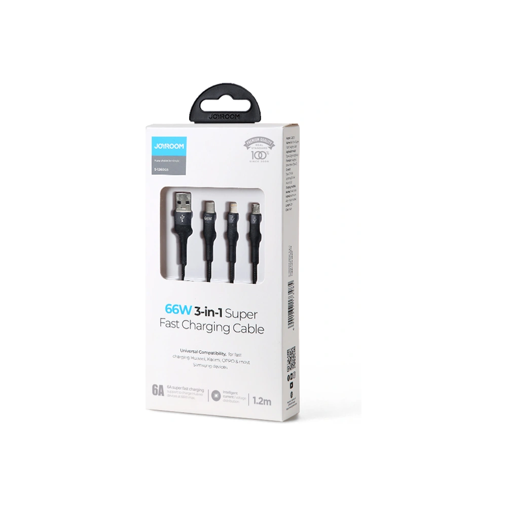 Kabel Joyroom 3w1 USB-USB-C/microUSB/Lightning 66W 6A 1,2m czarny (S-1260G5)