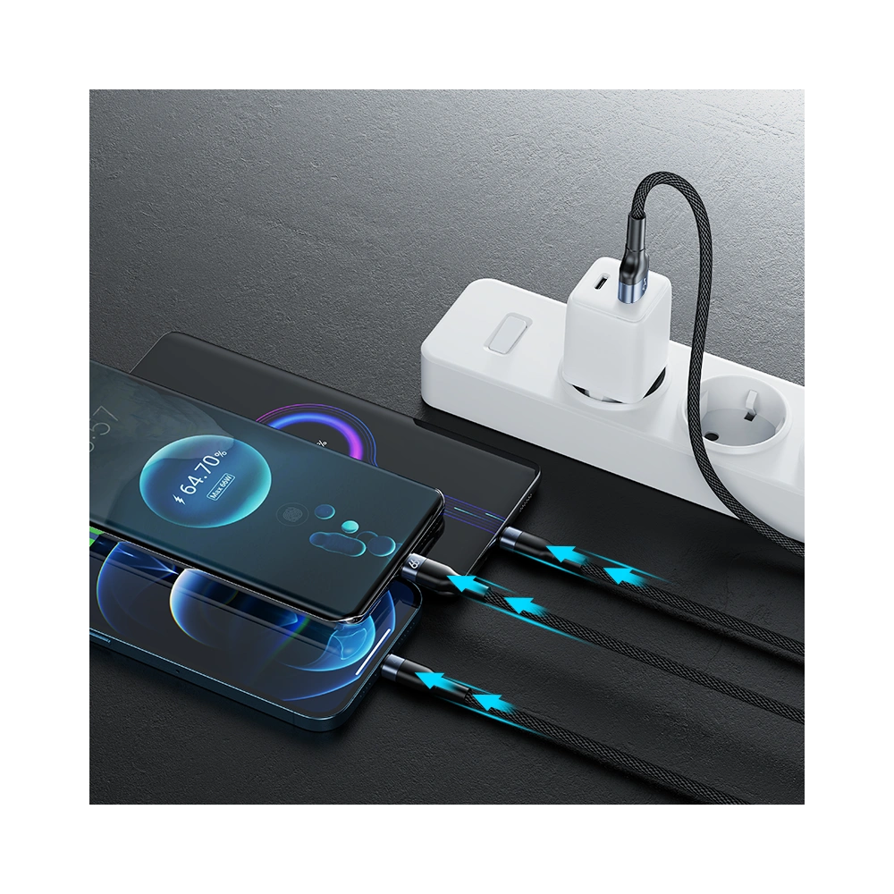 Kabel Joyroom 3w1 USB-USB-C/microUSB/Lightning 66W 6A 1,2m czarny (S-1260G5)