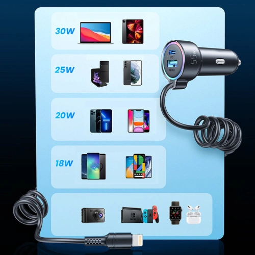 Kup Încărcător auto Joyroom 3in1 + cablu Lightning 1,5m 45W negru (JR-CL08) - JYR359 - {ean13} - Sklep Home Screen