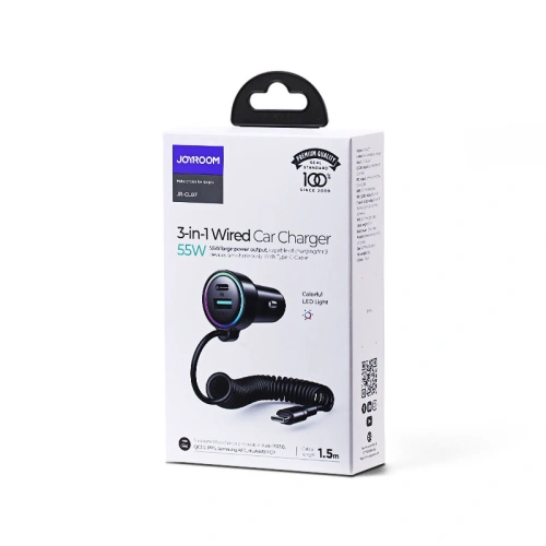 Kup Încărcător auto Joyroom 3in1 + cablu USB-C 1,5m 55W negru (JR-CL07) - JYR360 - {ean13} - Sklep Home Screen