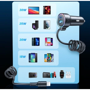 Buy Joyroom fast car charger 3 in 1 with USB-C cable 1.5m 55W black (JR-CL07) - JYR360 - {ean13} - Home Screen Store Europe