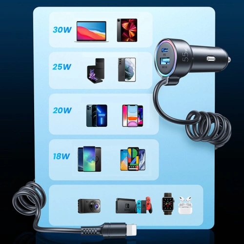 Kup Auto-Ladegerät Joyroom 3in1 + USB-C Kabel 1,5m 55W schwarz (JR-CL07) - JYR360 - {ean13} - Sklep Home Screen