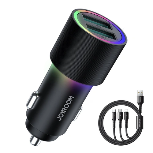 Kup Încărcător auto Joyroom 2xUSB 24W + cablu 3in1 USB-C/microUSB/Lightning 1,2m negru (JR-CL10) - JYR366 - {ean13} - Sklep Home Screen
