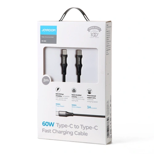 Buy Joyroom fast charging / data cable USB-C - USB-C PD 60W 2m black (S-2030N1-60) - JYR383 - {ean13} - Home Screen Store Europe