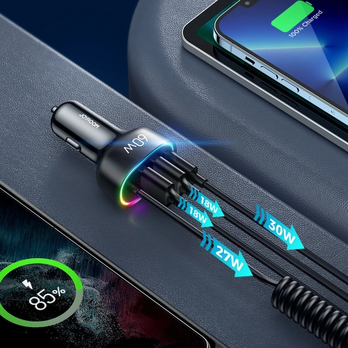Kup Încărcător auto Joyroom 4 în 1 PD, QC3.0, AFC, FCP + cablu USB-C 1,6m 60W negru (JR-CL19) - JYR448 - {ean13} - Sklep Home Screen
