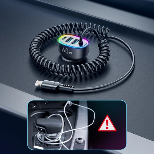 Kup Autoladegerät Joyroom 4in1 PD, QC3.0, AFC, FCP + USB-C Kabel 1,6m 60W schwarz (JR-CL19) - JYR448 - {ean13} - Sklep Home Screen