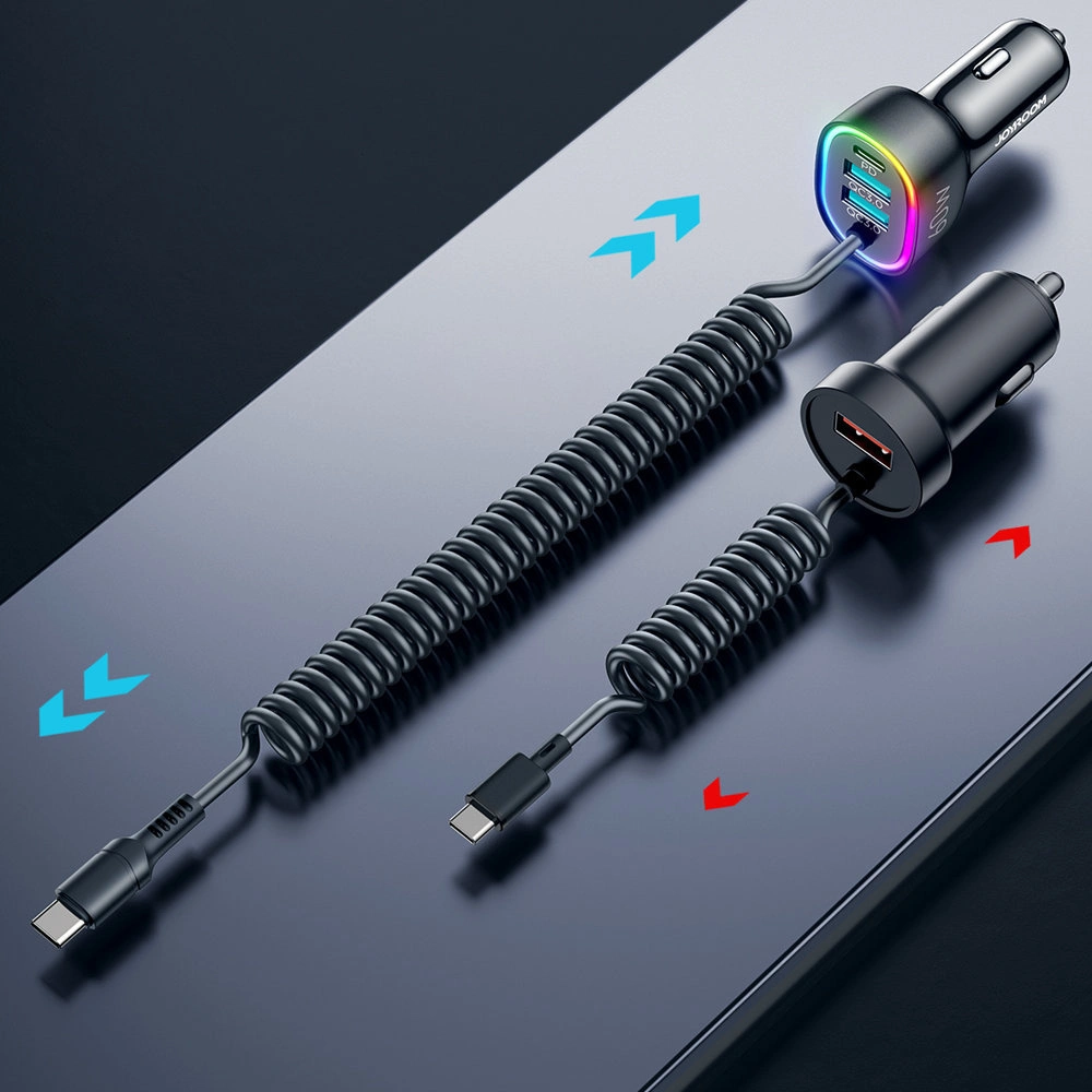 Ładowarka samochodowa Joyroom 4w1 PD, QC3.0, AFC, FCP + kabel USB-C 1,6m 60W czarny (JR-CL19)