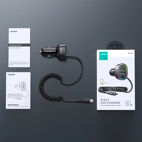 Kup Încărcător auto Joyroom 4 în 1 PD, QC3.0, AFC, FCP + cablu USB-C 1,6m 60W negru (JR-CL19) - JYR448 - {ean13} - Sklep Home Screen