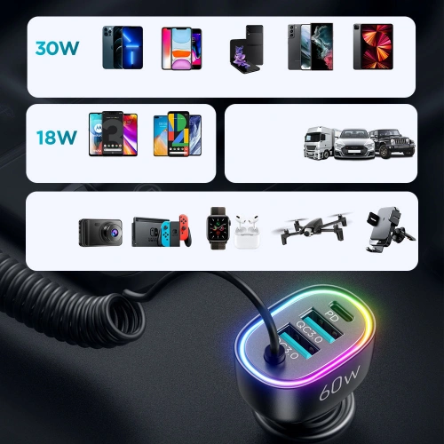 Kup Autós töltő Joyroom 4w1 PD, QC3.0, AFC, FCP + 1,6m 60W fekete USB-C kábel (JR-CL19) - JYR448 - {ean13} - Sklep Home Screen