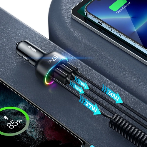 Kup Încărcător auto Joyroom 4in1 PD, QC3.0, AFC, FCP + cablu Lightning 1,6m 57W negru (JR-CL20) - JYR449 - {ean13} - Sklep Home Screen