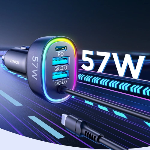 Kup Încărcător auto Joyroom 4in1 PD, QC3.0, AFC, FCP + cablu Lightning 1,6m 57W negru (JR-CL20) - JYR449 - {ean13} - Sklep Home Screen