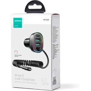 Buy Joyroom 4 in 1 Fast Car Charger PD, QC3.0, AFC, FCP with 1.6m 57W Lightning Cable Black (JR-CL20) - JYR449 - {ean13} - Home Screen Store Europe