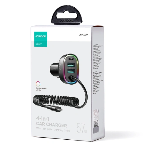 Buy Joyroom 4 in 1 Fast Car Charger PD, QC3.0, AFC, FCP with 1.6m 57W Lightning Cable Black (JR-CL20) - JYR449 - {ean13} - Home Screen Store Europe