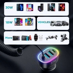 Kup Ładowarka samochodowa Joyroom 4w1 PD, QC3.0, AFC, FCP + kabel Lightning 1,6m 57W czarny (JR-CL20) - JYR449 - {ean13} - Sklep Home Screen
